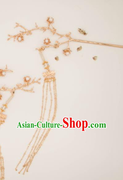 Chinese Traditional Handmade Hair Accessories Ancient Golden Plum Blossom Hairpins for Women