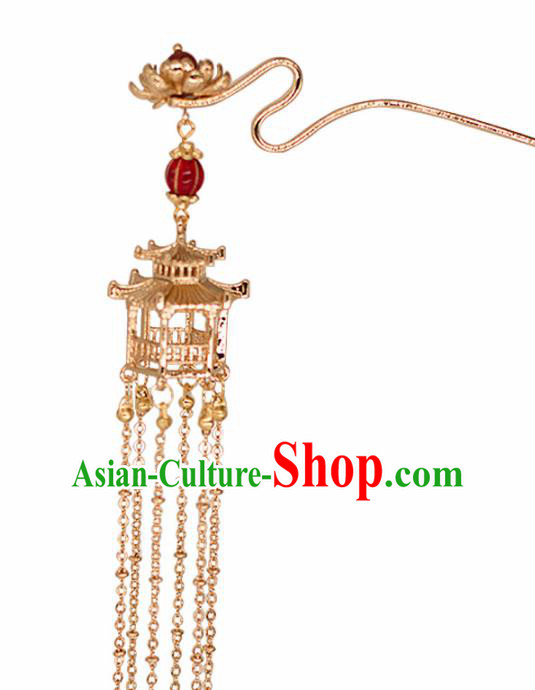 Chinese Traditional Handmade Hair Accessories Ancient Lotus Tassel Hairpins for Women