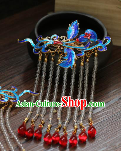 Chinese Traditional Handmade Blueing Hair Sticks Hair Accessories Ancient Tassel Hairpins for Women