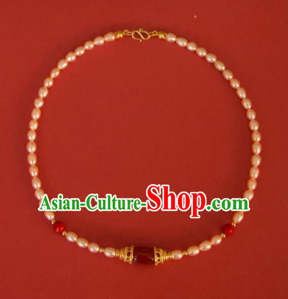 Traditional Chinese Handmade Pearls Necklace Ancient Agate Necklet Accessories for Women