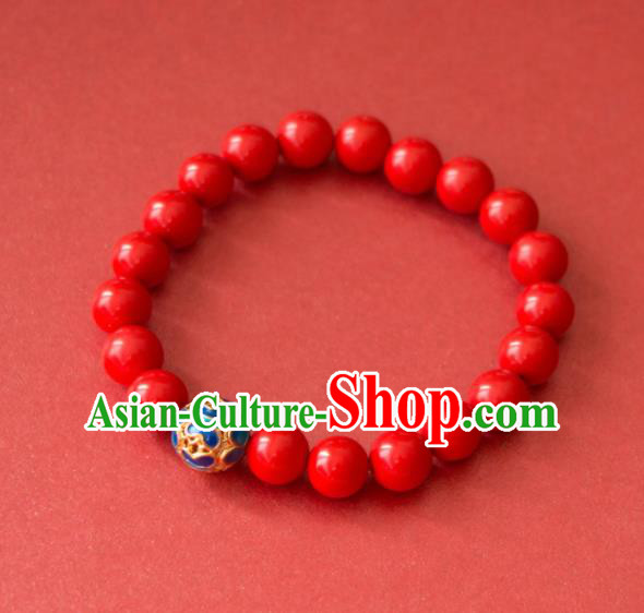 Traditional Chinese Handmade Red Beads Bracelet Ancient Cinnabar Bangle Accessories for Women