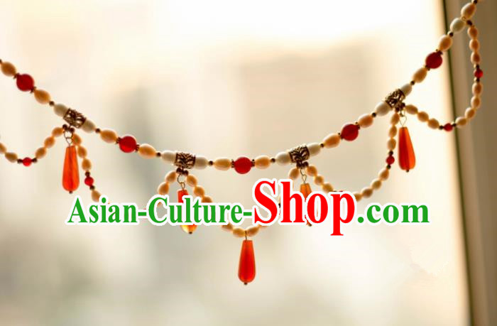 Traditional Chinese Handmade Agate Necklace Ancient Pearls Necklet Accessories for Women