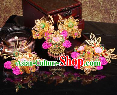 Chinese Traditional Handmade Wedding Hair Accessories Ancient Bride Hairpins Complete Set for Women