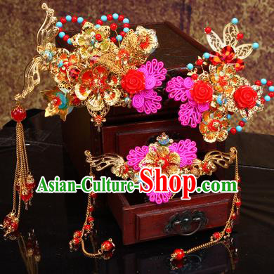 Chinese Traditional Handmade Wedding Hair Accessories Hair Comb Ancient Bride Hairpins Complete Set for Women