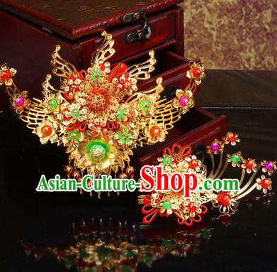 Chinese Traditional Handmade Hair Combs Wedding Hair Accessories Ancient Bride Hairpins Complete Set for Women