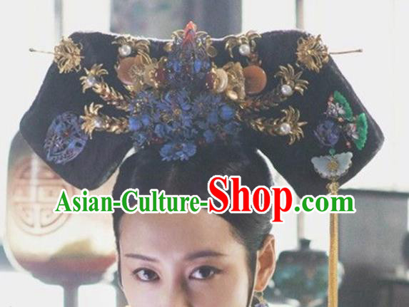 Chinese Traditional Handmade Hair Accessories Ancient Qing Dynasty Queen Hairpins and Wigs for Women