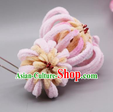 Chinese Traditional Handmade Hair Accessories Ancient Qing Dynasty Queen Pink Velvet Flower Hairpins for Women