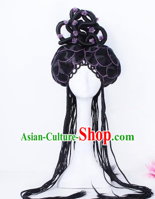 Traditional Chinese Drama Tang Dynasty Princess Wigs Sheath Ancient Peri Handmade Chignon Hair Accessories for Women