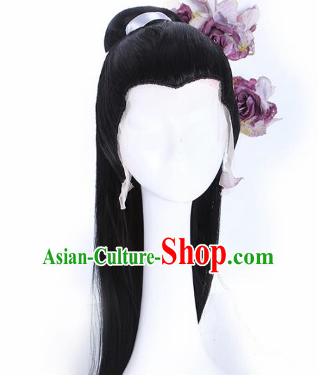 Traditional Chinese Drama Swordsman Peruke Handmade Wigs Ancient Nobility Childe Chignon for Men