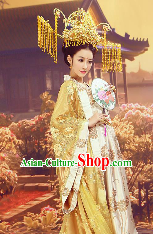 Chinese Ancient Cosplay Imperial Consort Replica Costumes Traditional Tang Dynasty Palace Lady Hanfu Dress and Headpiece for Women