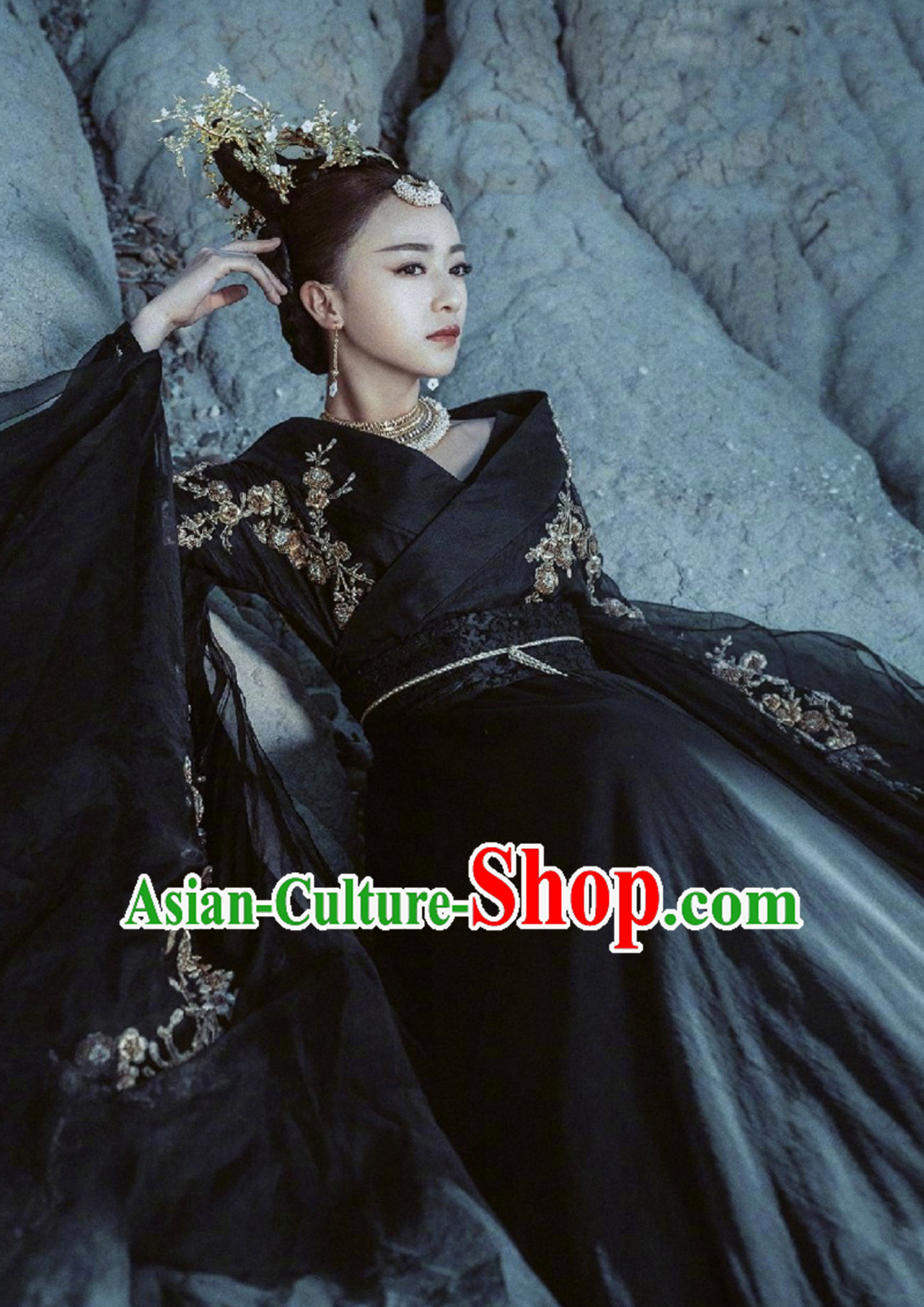 Black Ancient Chinese Classical Da Ji Costume Han Zhuang Hanfu Clothing