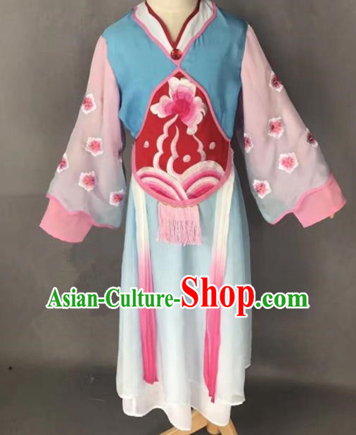 Chinese Traditional Peking Opera Maidservants Blue Costumes Ancient Mui Tsai Dress for Adults