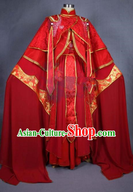 Asian Chinese Cosplay Princess Wedding Costumes Ancient Swordswoman Red Dress Clothing for Women