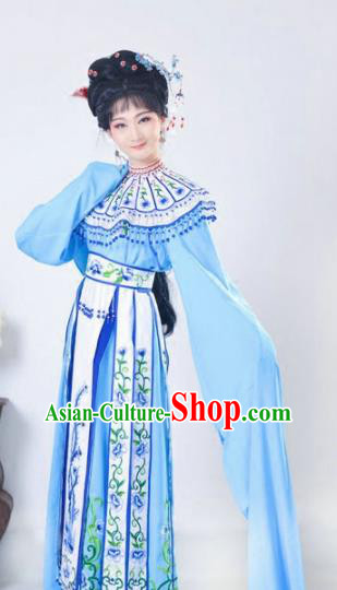 Chinese Traditional Peking Opera Queen Blue Costumes Ancient Empress Dress for Adults