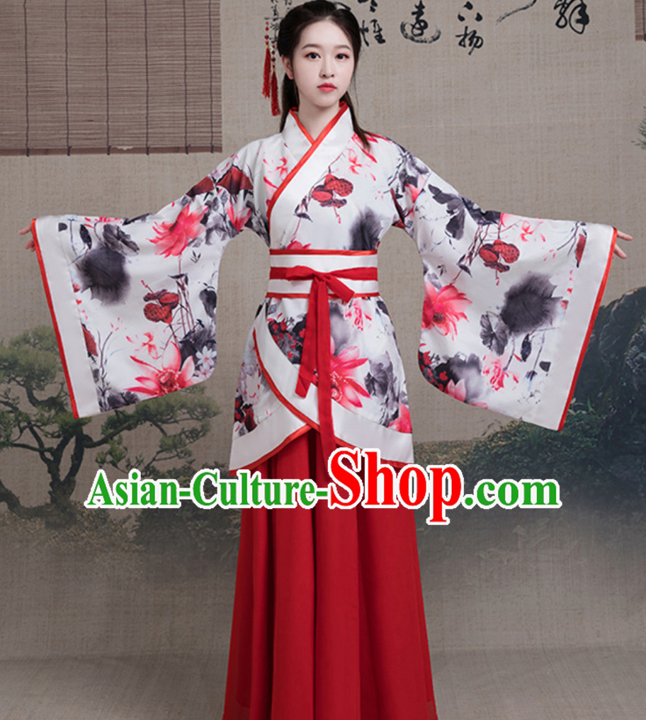 Asian Hand Painted Satin Chiffon Dress