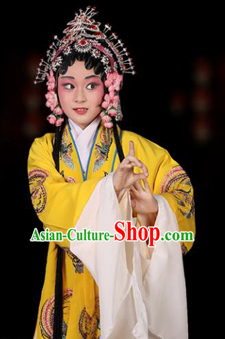 Chinese Traditional Peking Opera Pantaloon Costumes Ancient Dowager Countess Yellow Dress for Kids