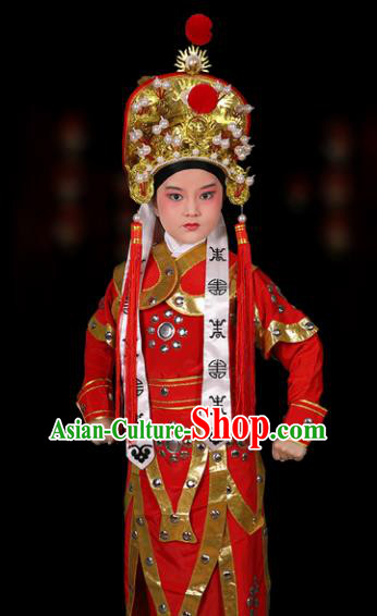 Chinese Traditional Peking Opera Takefu Costume Ancient Warrior Clothing and Hat for Kids