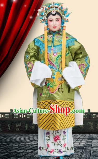Chinese Traditional Peking Opera Pantaloon Costumes Ancient Countess Green Dress for Adults