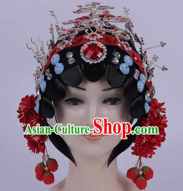 Chinese Traditional Peking Opera Diva Hair Accessories Ancient Princess Red Crystal Hairpins for Women