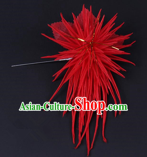 Chinese Traditional Peking Opera Hair Accessories Ancient Red Chrysanthemum Hairpins for Women