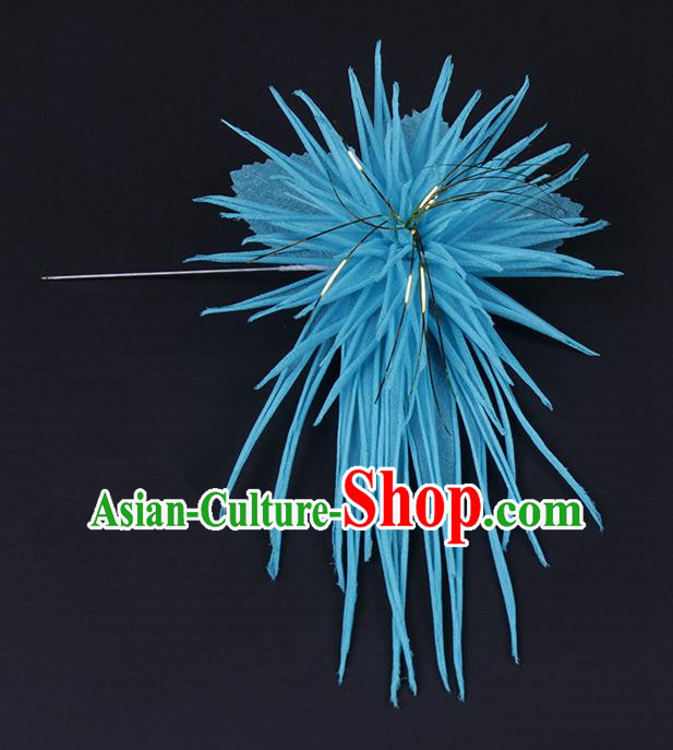 Chinese Traditional Peking Opera Hair Accessories Ancient Blue Chrysanthemum Hairpins for Women