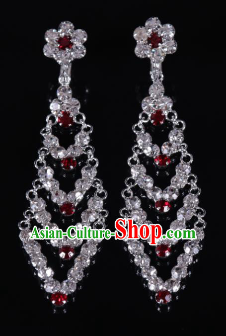 Chinese Traditional Peking Opera Diva Jewelry Accessories Red Crystal Earrings for Women