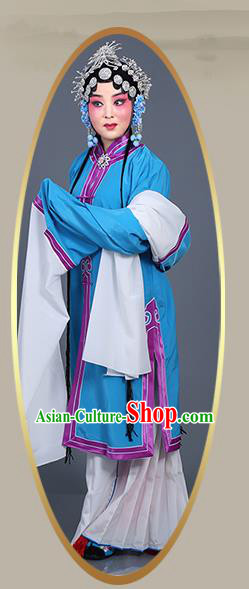 Chinese Traditional Beijing Opera Actress Costumes Ancient Young Mistress Blue Dress for Adults