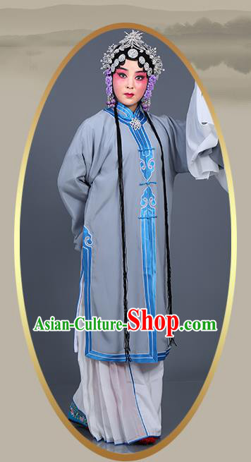 Chinese Traditional Beijing Opera Actress Costumes Ancient Young Mistress Grey Dress for Adults