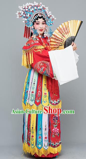 Chinese Traditional Beijing Opera Actress Costumes Ancient Imperial Consort Red Embroidered Dress for Adults