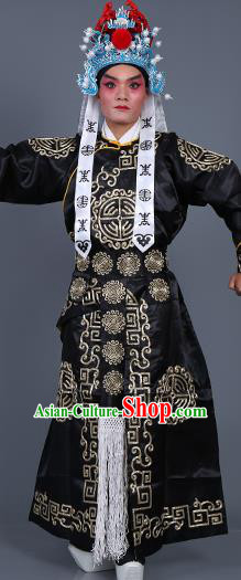 Chinese Traditional Peking Opera Takefu Costume Ancient Imperial Bodyguard Black Embroidered Robe for Adults