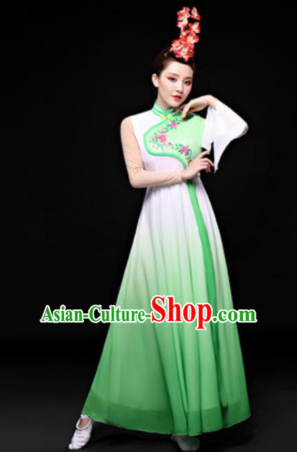 Chinese Traditional Folk Dance Costume Classical Dance Fan Dance Green Dress for Women