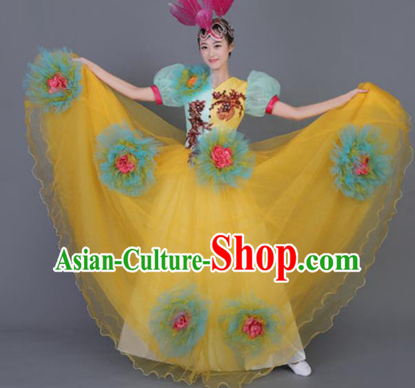 Professional Opening Dance Costume Stage Performance Flowers Dress for Women