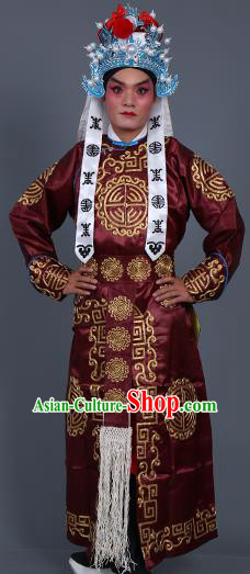 Chinese Traditional Peking Opera Takefu Costume Ancient Imperial Bodyguard Purplish Red Embroidered Robe for Adults