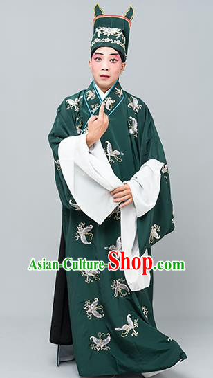 Chinese Traditional Peking Opera Niche Costume Ancient Gifted Scholar Green Butterfly Robe for Adults