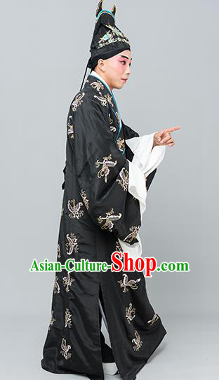 Chinese Traditional Peking Opera Niche Costume Ancient Gifted Scholar Black Butterfly Robe for Adults