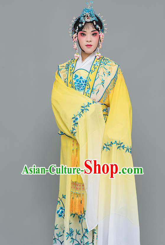 Chinese Traditional Peking Opera Nobility Lady Costumes Ancient Peri Yellow Dress for Adults