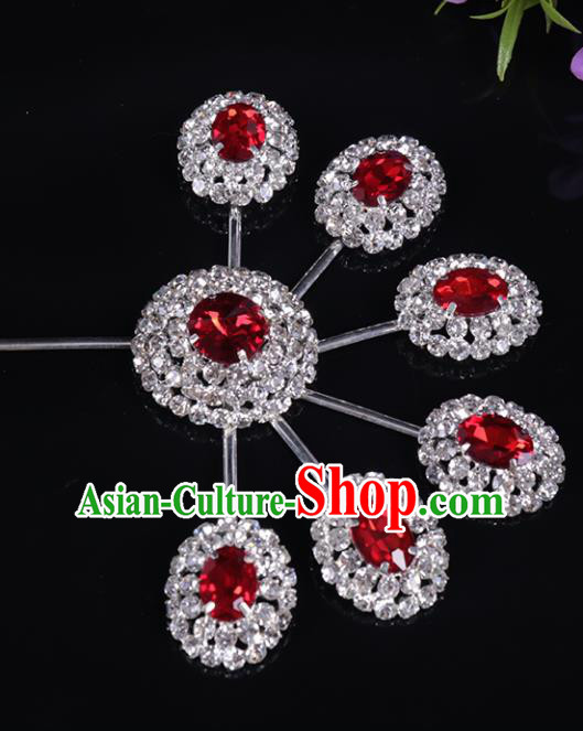 Chinese Traditional Peking Opera Diva Hair Accessories Red Crystal Hairpins for Women