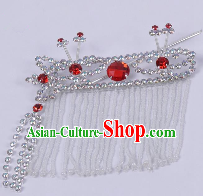 Chinese Traditional Peking Opera Princess Hair Accessories Ancient Fairy Red Crystal Hairpins for Women