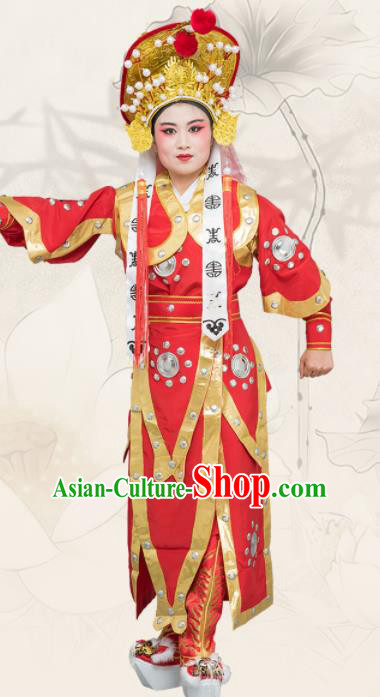 Chinese Traditional Peking Opera Takefu Costume Ancient Soldier Red Clothing for Adults