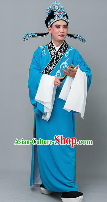 Chinese Traditional Peking Opera Niche Costume Ancient Gifted Scholar Sky Blue Robe for Adults