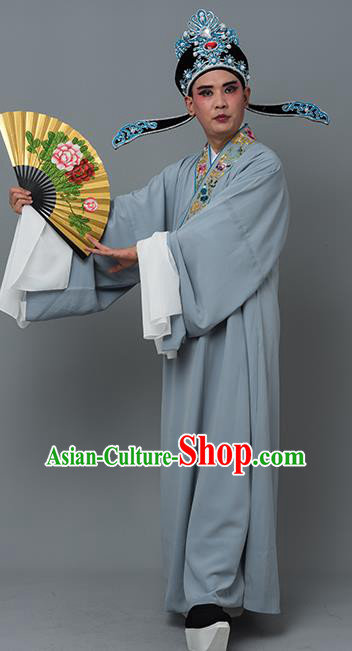 Chinese Traditional Peking Opera Niche Costume Ancient Gifted Scholar Grey Robe for Adults