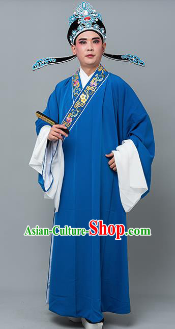 Chinese Traditional Peking Opera Niche Costume Ancient Gifted Scholar Royalblue Robe for Adults