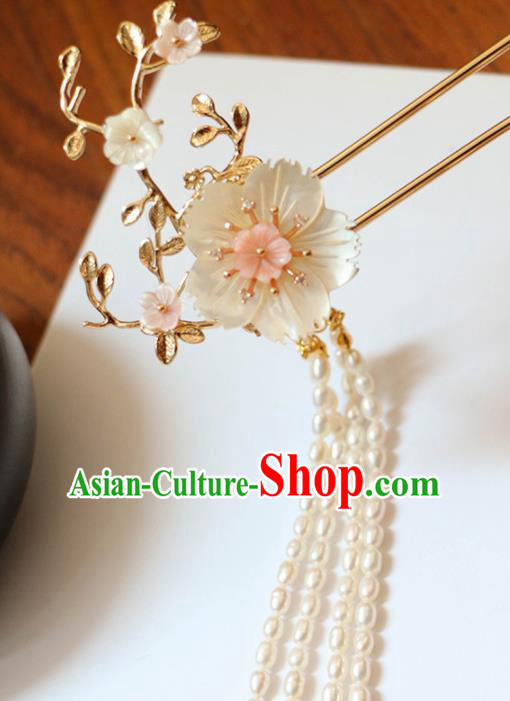 Chinese Traditional Handmade Shell Flower Hair Clip Hair Accessories Ancient Tassel Hairpins for Women