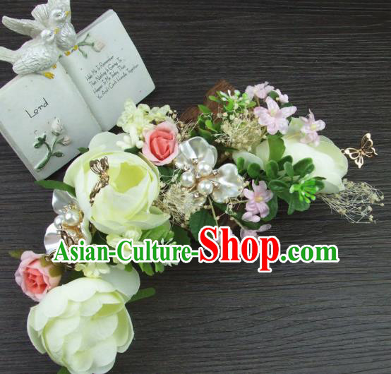 Top Grade Handmade Wedding Hair Accessories White Rose Hair Stick Headwear for Women