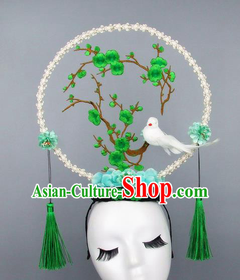 Handmade Halloween Green Plum Blossom Hair Accessories Chinese Stage Performance Hair Clasp Headdress for Women