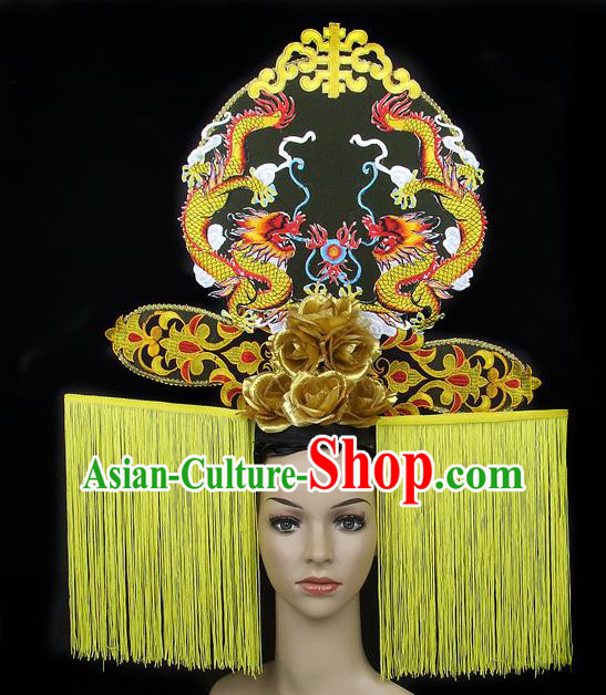 Handmade Halloween Golden Dragons Hair Accessories Chinese Stage Performance Hair Clasp Headdress for Women