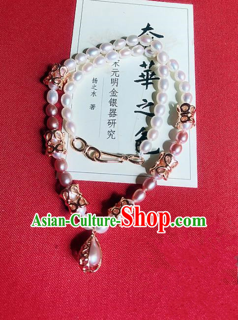 Chinese Traditional Wedding Pearls Necklace Ancient Handmade Hanfu Necklet for Women