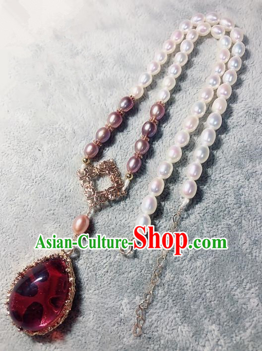 Chinese Traditional Handmade Hanfu Necklace Ancient Pearls Necklet for Women