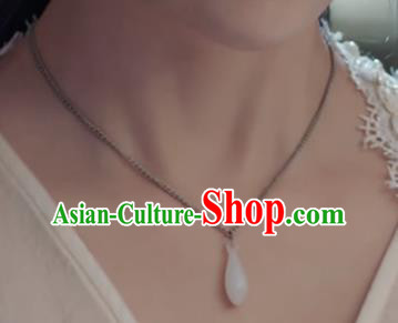 Chinese Traditional Handmade Hanfu Magnolia Flower Necklace Ancient Jade Necklet for Women