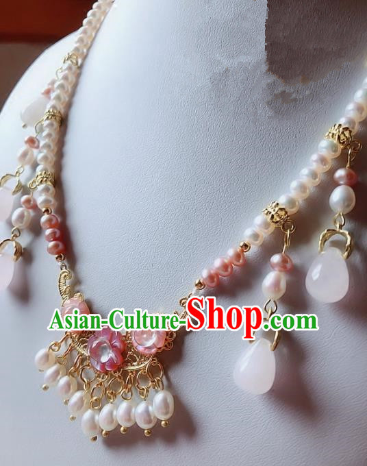 Chinese Traditional Handmade Hanfu Pearls Tassel Necklace Ancient Queen Necklet for Women